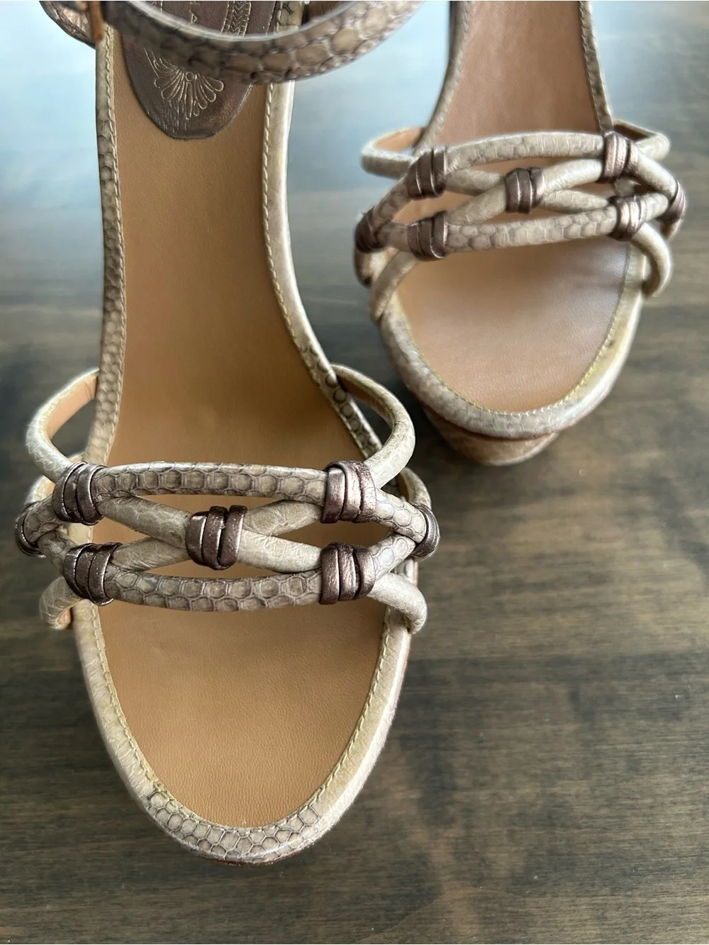 Elie Tahari Beige Braided Ankle-Strap Heels